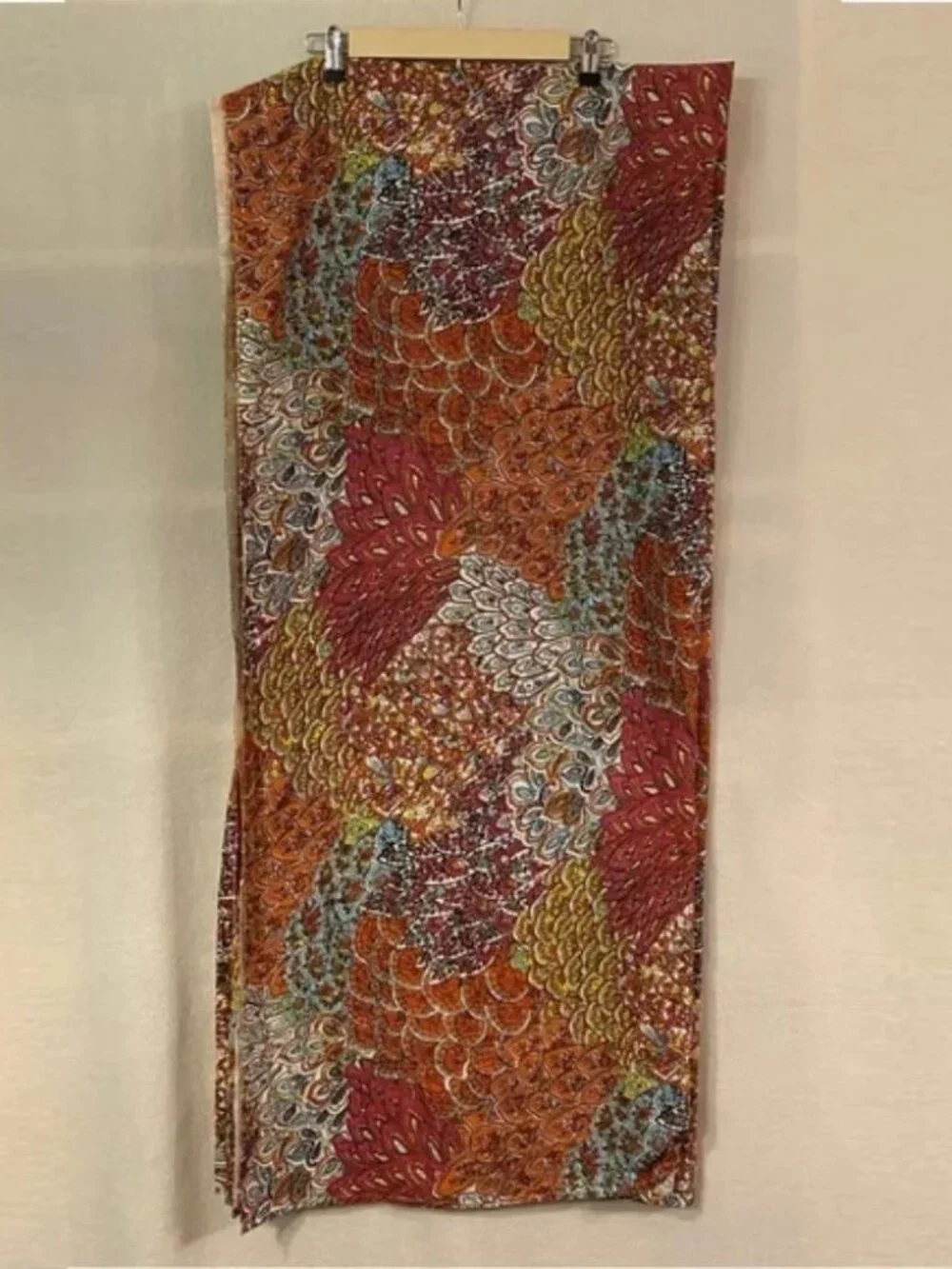 Anthropologie cotton pink orange feather print 84